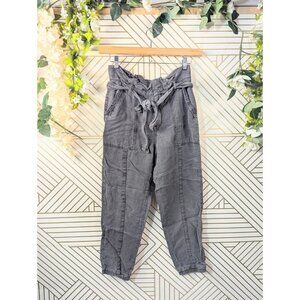 Anthropologie Women's Belted Linen Joggers Pants Gray Beachy Slouchy Size 4
